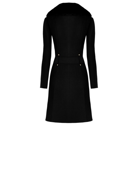 Casaco longo cintado em veludo com gola em pelo sintético removível e cinto em pele sintética Rinascimento