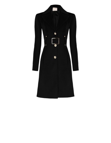 Casaco Longo Cintado em Veludo com Gola em Pêlo Sintético Removível e Cinto em Pele Sintética Rinascimento