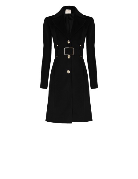 Casaco Longo Cintado em Veludo com Gola em Pêlo Sintético Removível e Cinto em Pele Sintética Rinascimento