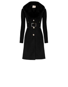 Casaco Longo Cinturado em Velour com Gola em Pêlo Sintético Removível e Cinto em Pele Sintética Rinascimento