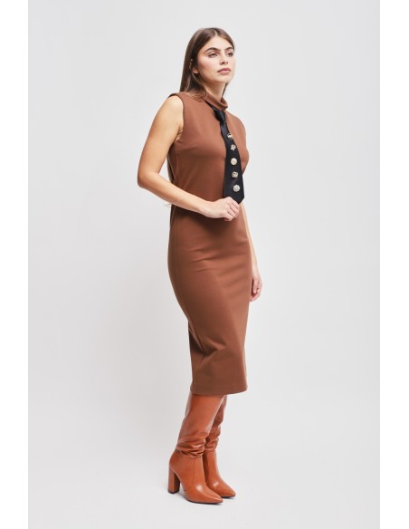 Vestido em Punto Milano com gravata Maryley