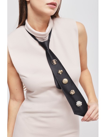 Vestido em Punto Milano com gravata Maryley