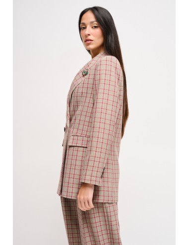 Blazer xadrez com abotoamento duplo e alfinete Maryley