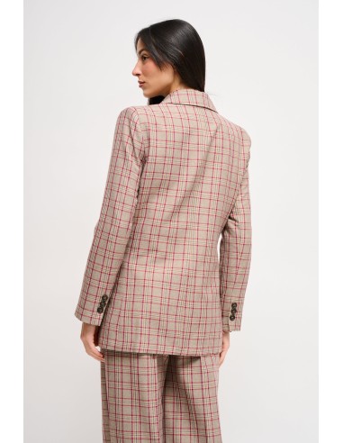 Blazer xadrez de abotoamento duplo com broche Maryley