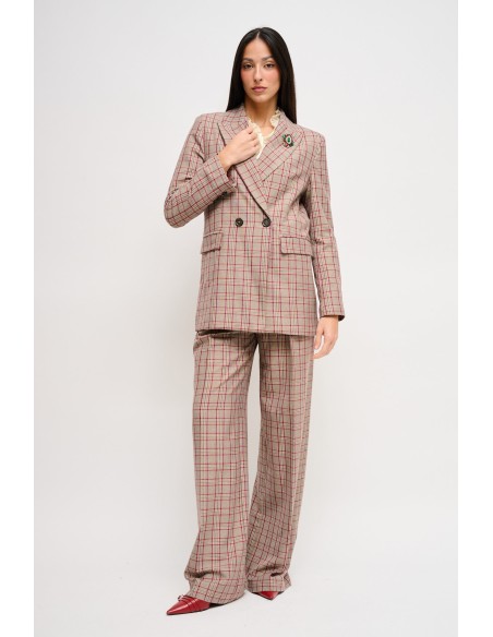 Blazer xadrez de abotoamento duplo com alfinete Maryley