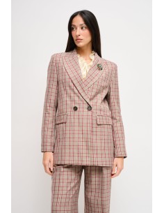 Blazer xadrez de abotoamento duplo com broche Maryley
