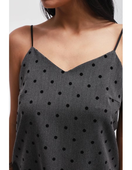 Top às bolinhas com inserções em renda Maryley