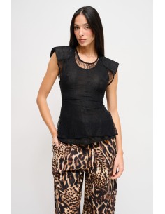 Top de renda com ombros acolchoados Maryley