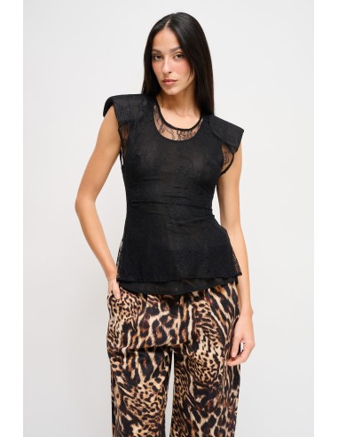 Top de renda com ombros acolchoados Maryley