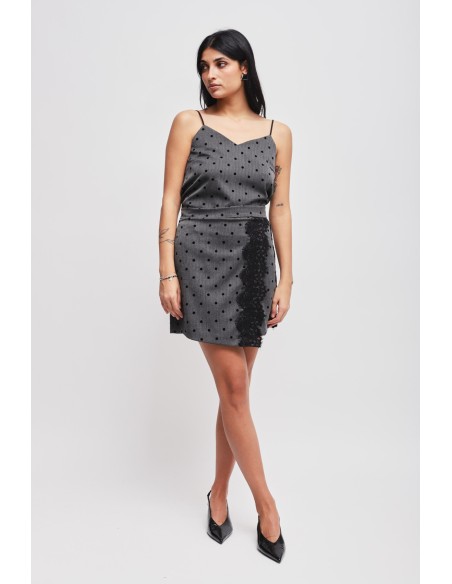 Minissaia às bolinhas com inserto em renda Maryley