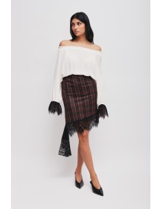 Minissaia xadrez com renda Maryley