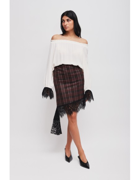 Minissaia xadrez com renda Maryley