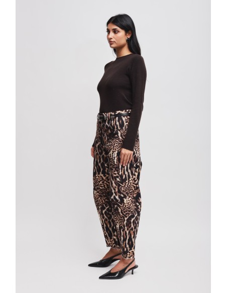 Calças balão com estampa de leopardo e cinto Maryley