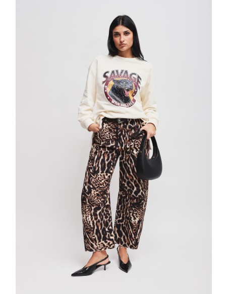 Calças balão com estampa de leopardo e cinto Maryley
