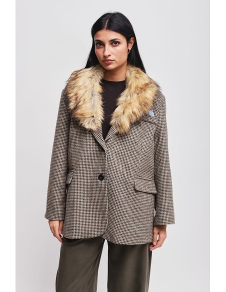 Casaco oversize com gola em pêlo sintético Maryley