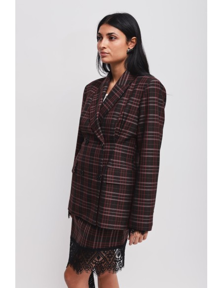 Blazer xadrez de abotoamento duplo cintado Maryley