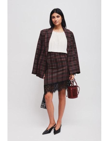 Blazer xadrez acinturado de abotoamento duplo Maryley