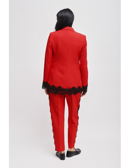 Conjunto Casaco De Um Botão E Calças Cigarrete Com Renda Maryley