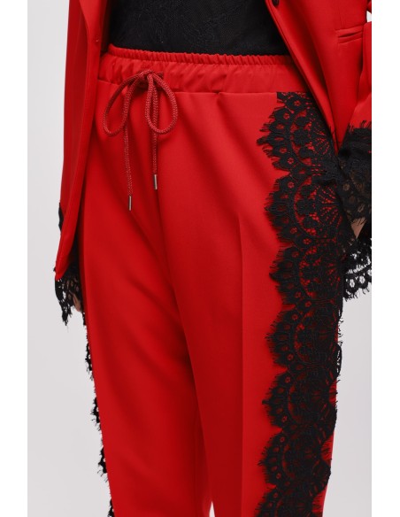 Conjunto Casaco Monopetto E Calças Cigarro Com Renda Maryley