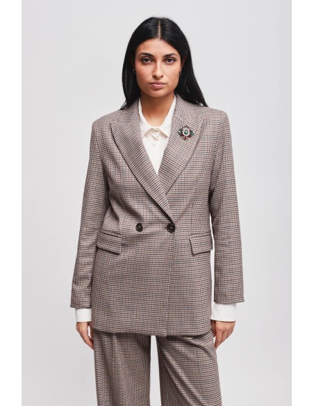 Blazer pied-de-poule com broche Maryley