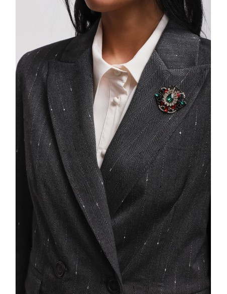 Blazer Risca-de-Giz com Broche Maryley
