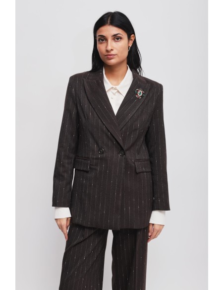Blazer às riscas com broche Maryley