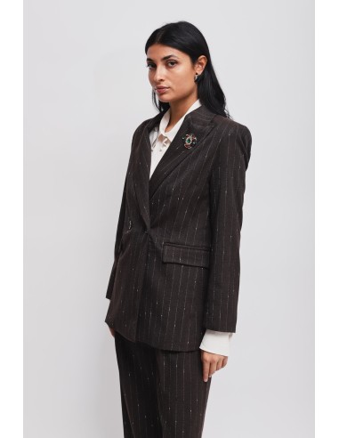 Blazer às riscas com broche Maryley