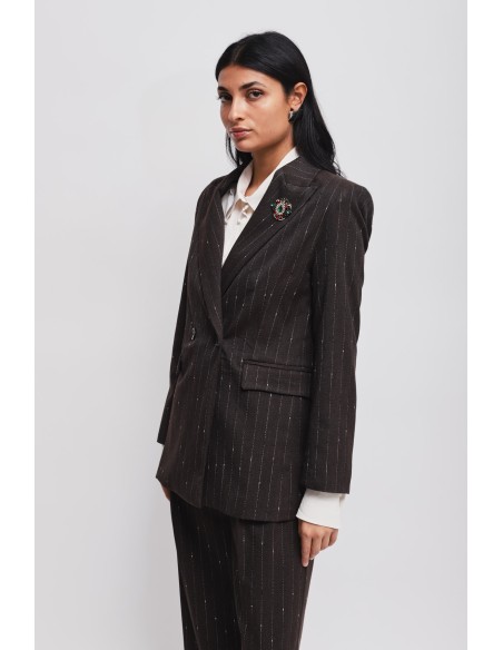 Blazer às riscas com broche Maryley