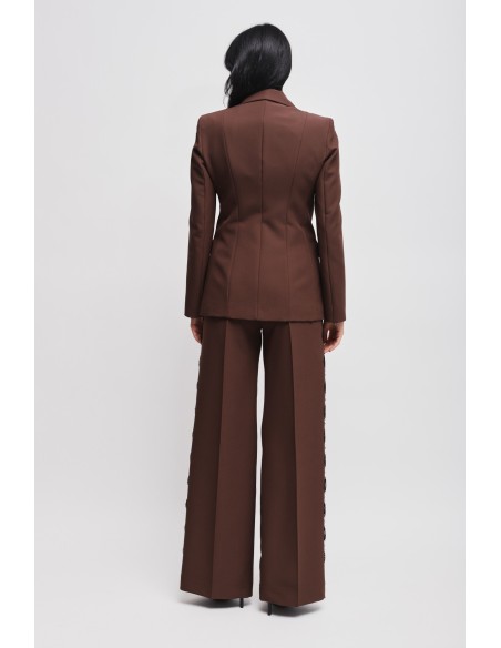 Conjunto com blazer de abotoamento duplo e calças palazzo com renda Maryley