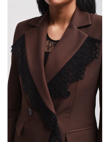 Conjunto blazer de abotoamento duplo e calças palazzo com renda Maryley