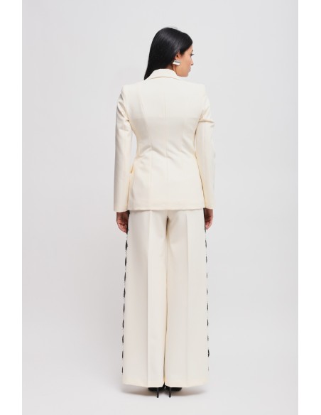 Conjunto Casaco De Abotoamento Duplo E Calças Palazzo Com Renda Maryley