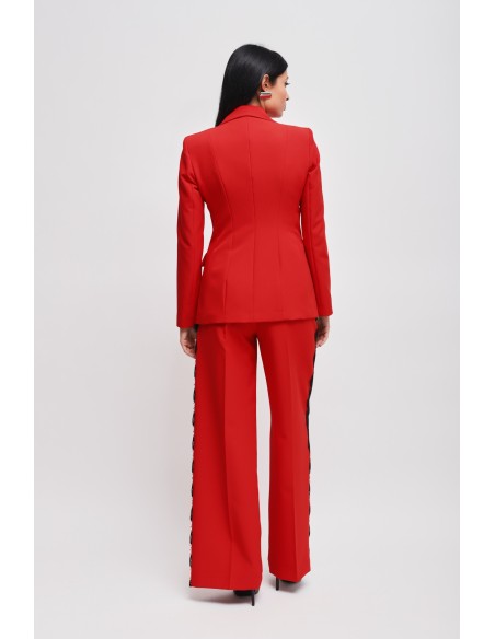 Conjunto Blazer de Abotoamento Duplo e Calças Palazzo com Renda Maryley