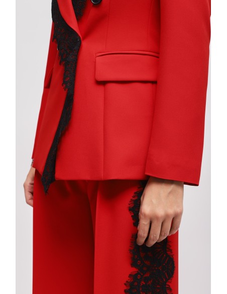 Conjunto Blazer De Abotoamento Duplo E Calça Palazzo Com Renda Maryley