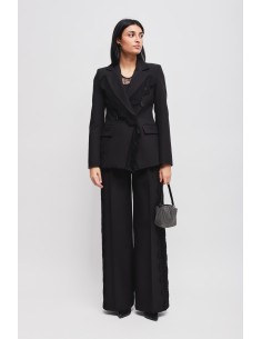 Conjunto blazer de abotoamento duplo e calças palazzo com renda Maryley