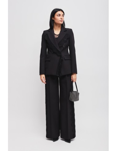 Conjunto blazer de abotoamento duplo e calças palazzo com renda Maryley