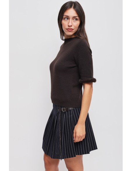 Camisola de mangas curtas com detalhe em pelo sintético Maryley