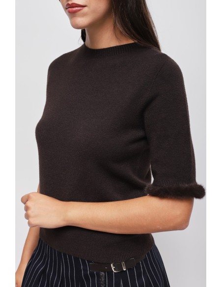 Camisola de mangas curtas com detalhe em pêlo sintético Maryley