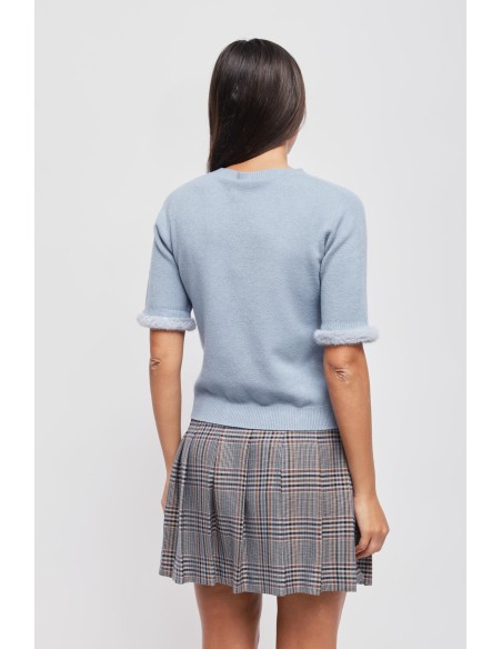 Camisola de mangas curtas com pormenor em pêlo ecológico Maryley