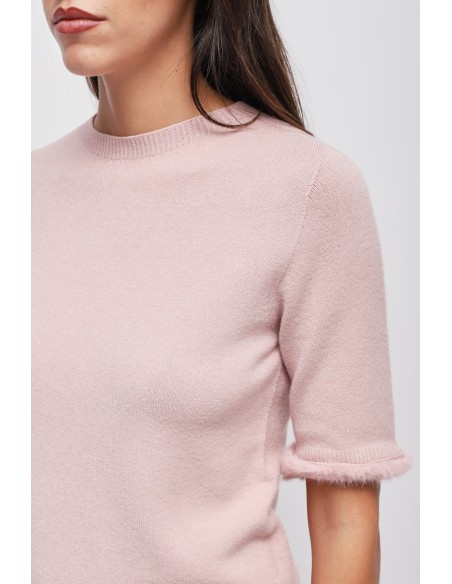 Blusa de mangas curtas com detalhe em pele sintética Maryley