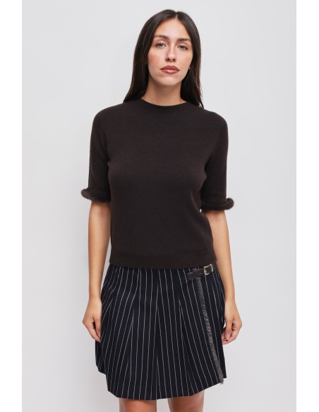 Blusa de mangas curtas com detalhe em pêlo sintético Maryley