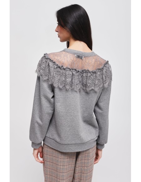 Sweatshirt com decote em renda Maryley