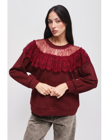 Sweatshirt com decote em renda Maryley