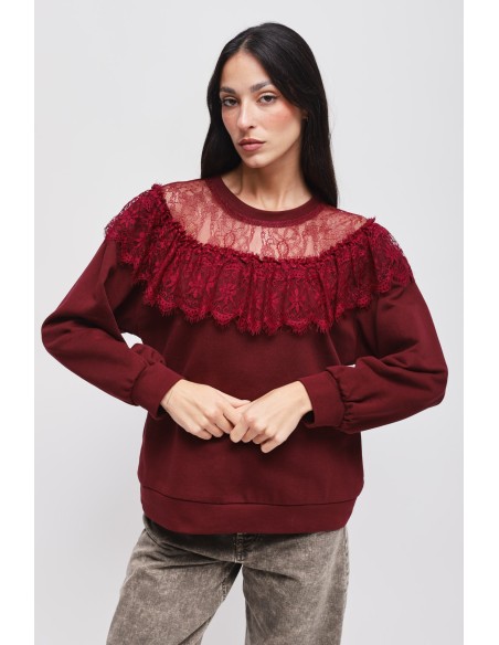 Sweatshirt com decote em renda Maryley