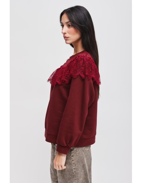 Sweatshirt com decote em renda Maryley