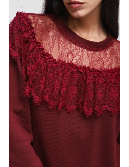 Sweatshirt com decote em renda Maryley