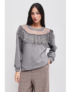 Sweatshirt com decote em renda Maryley