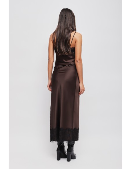 Saia Longa Em Cetim Com Renda Maryley