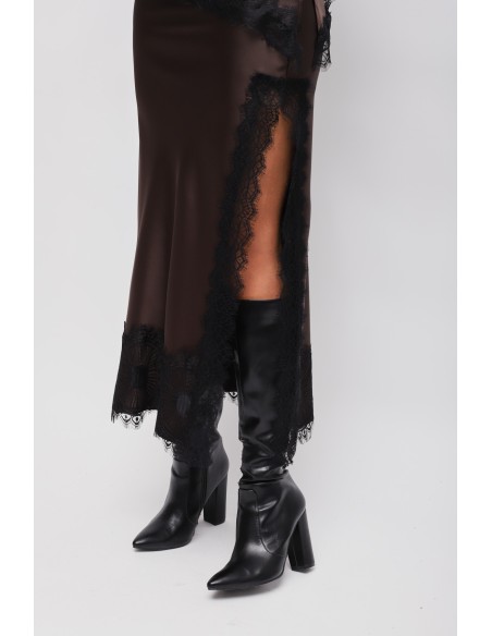 Saia longa em cetim com renda Maryley