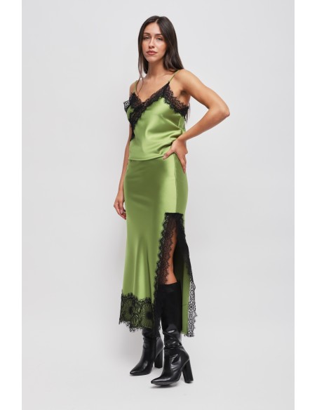 Saia longa em cetim com renda Maryley