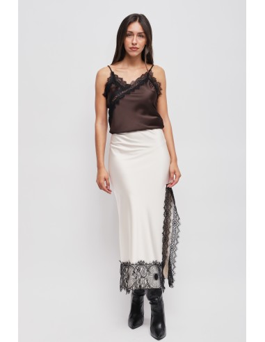 Saia longa em cetim com renda Maryley